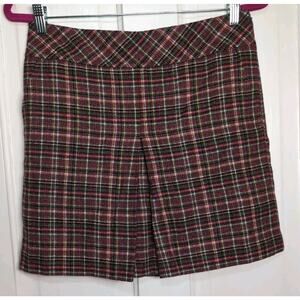 Ann Taylor LOFT Skirt Womens 2 Red Plaid Tweed Mini Career Party Pockets (956)